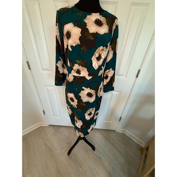 Banana Republic Green Floral Dress Stretch Elegant Women 10 Office Wedding Guest - Picture 3 of 11